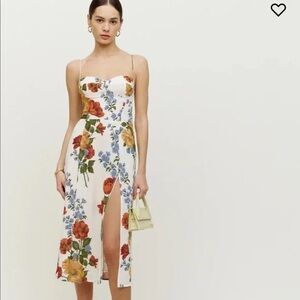 Reformation Juliet dress Formosa floral white red blue midi slit dress Small 8